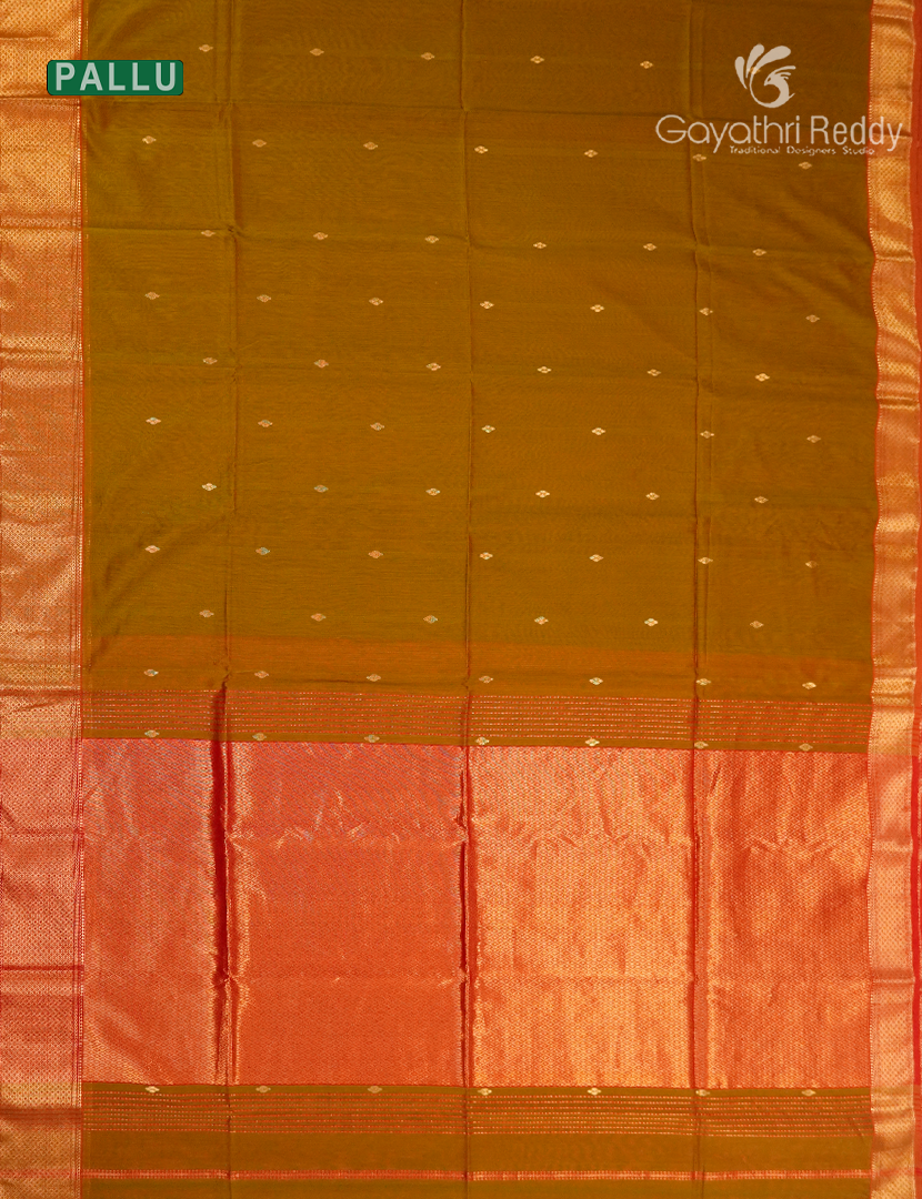 Pure Chanderi Sico Saree in Deep Dry Mehendi and Red