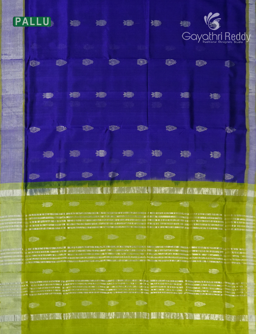 Pure Arani Sico Saree in Deep Blue and Parrot Green