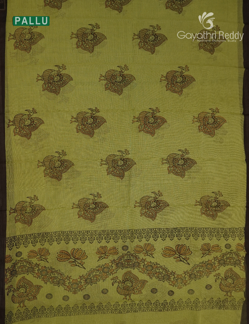 Premium Quality Cotton Kota Saree in Leaf Green and Black