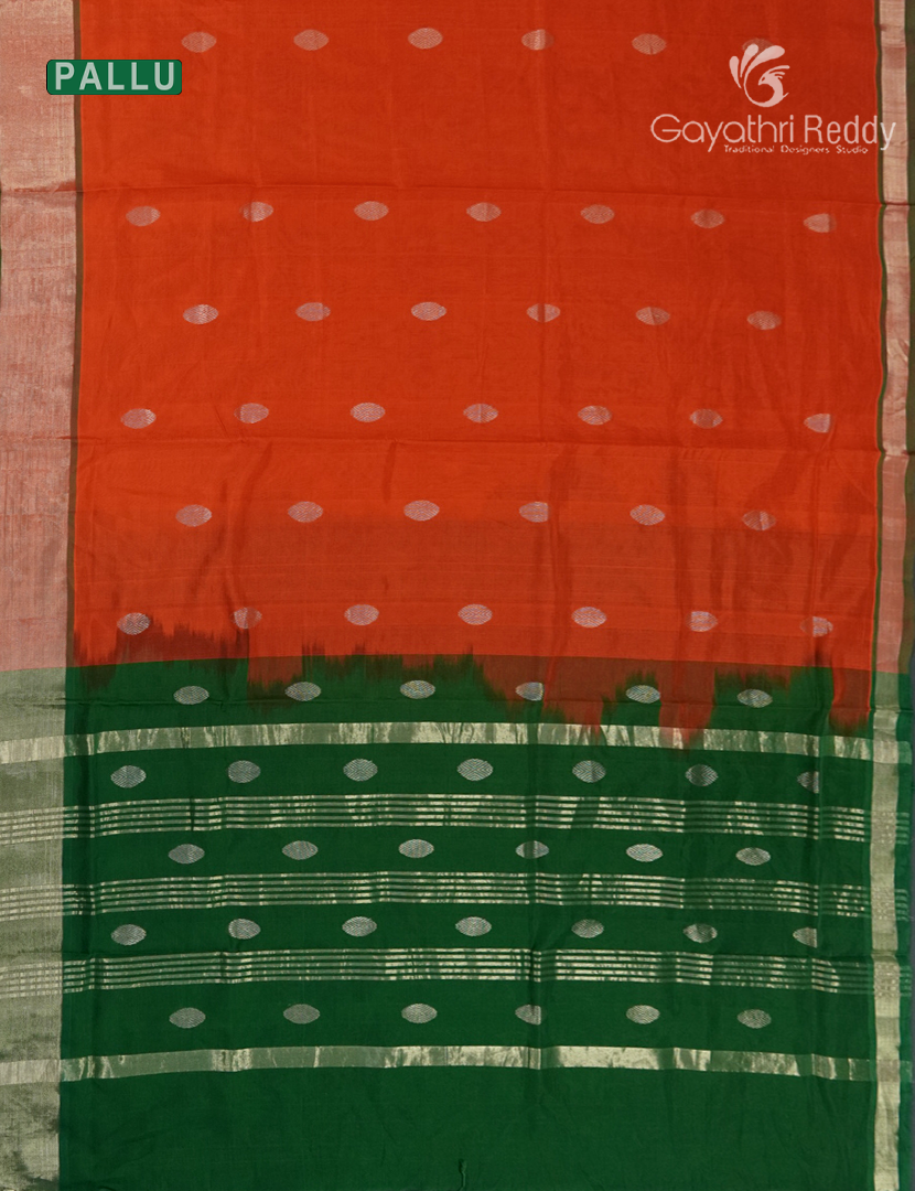 Pure Arani Sico Saree in Orange and Mango Green