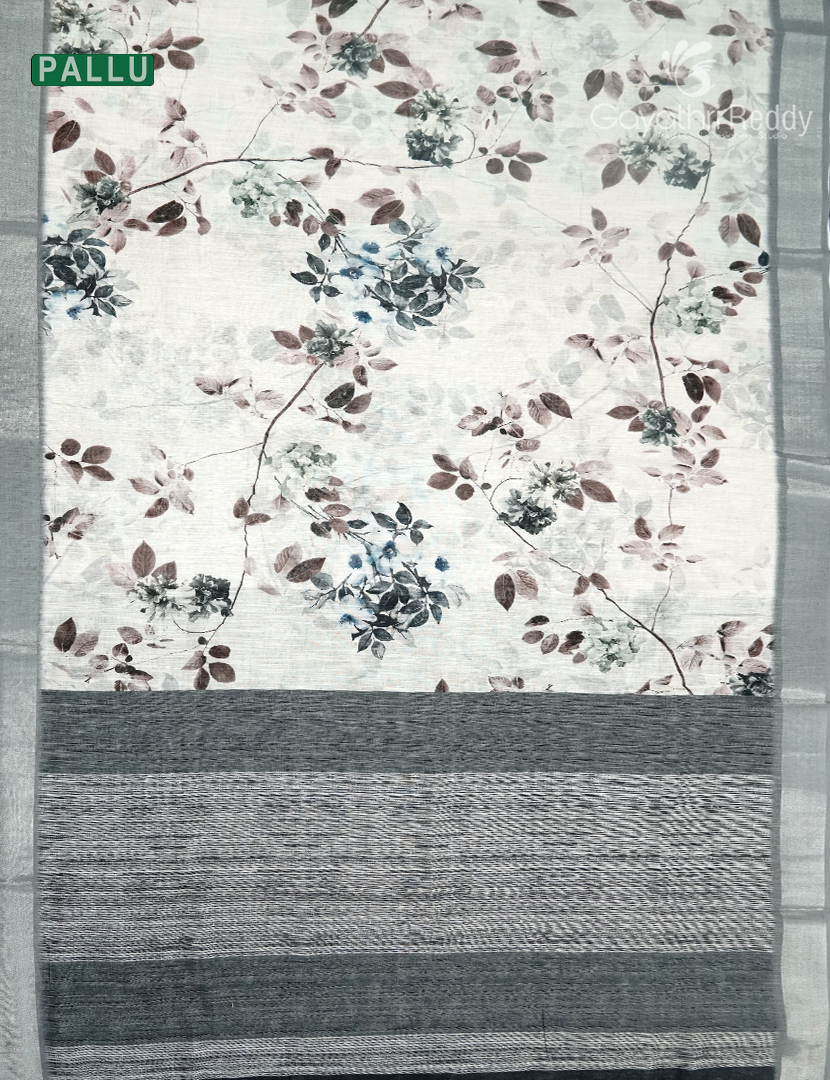 Linen Silk Saree in White and Black