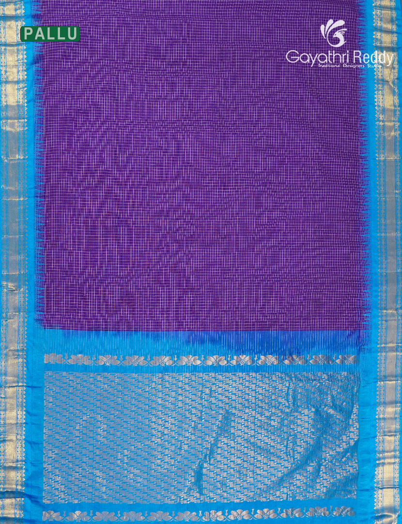 Pure Gadwal Cotton Saree in Deep Purple and Sky Blue