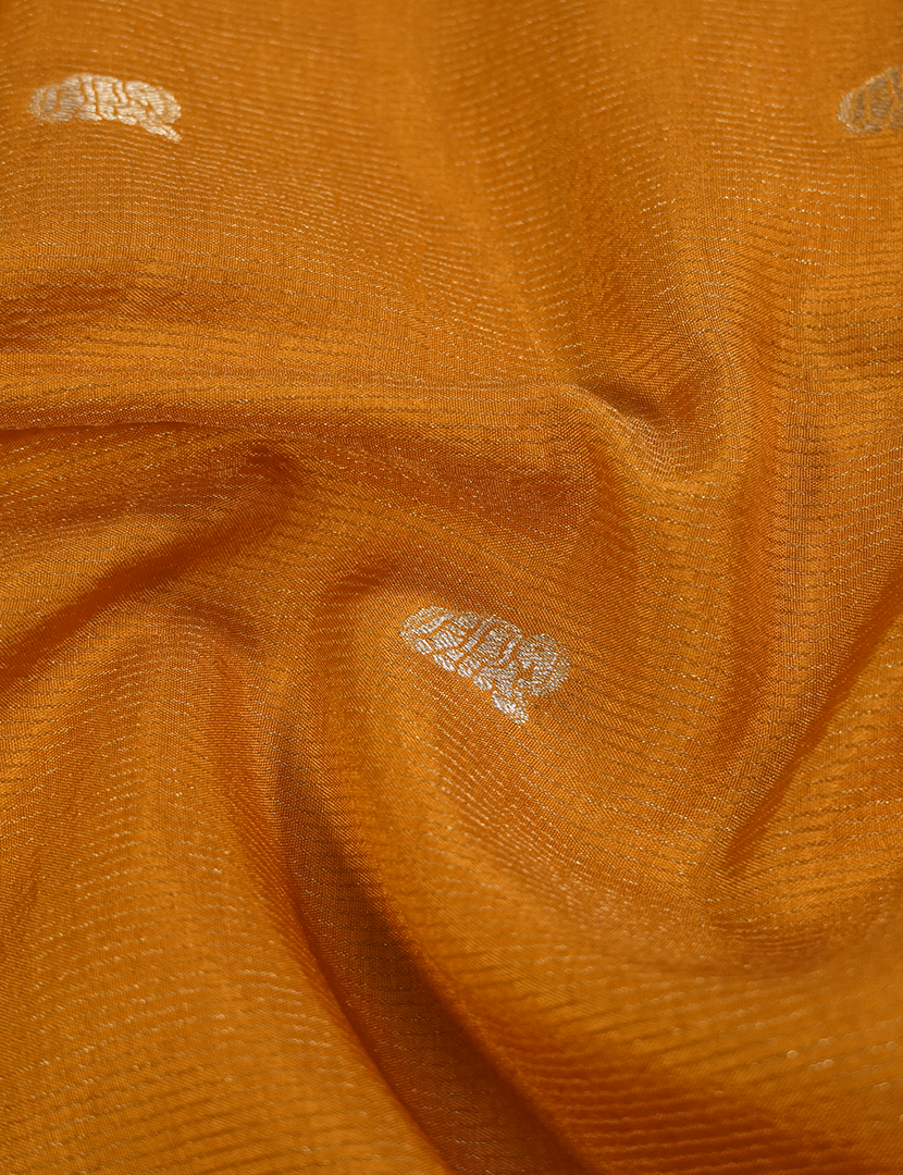 Semi Mysore Crepe Saree in Turmeric and Red