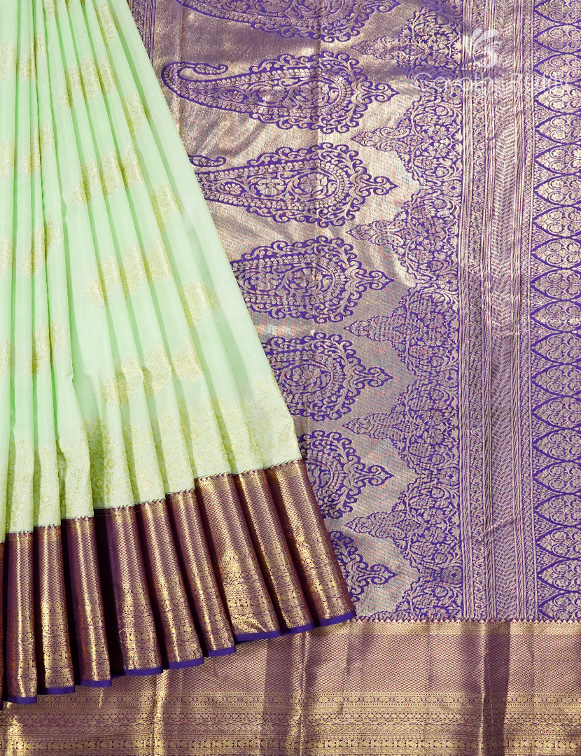 Semi Kanchipuram Silk Saree in Mint Green and Purple