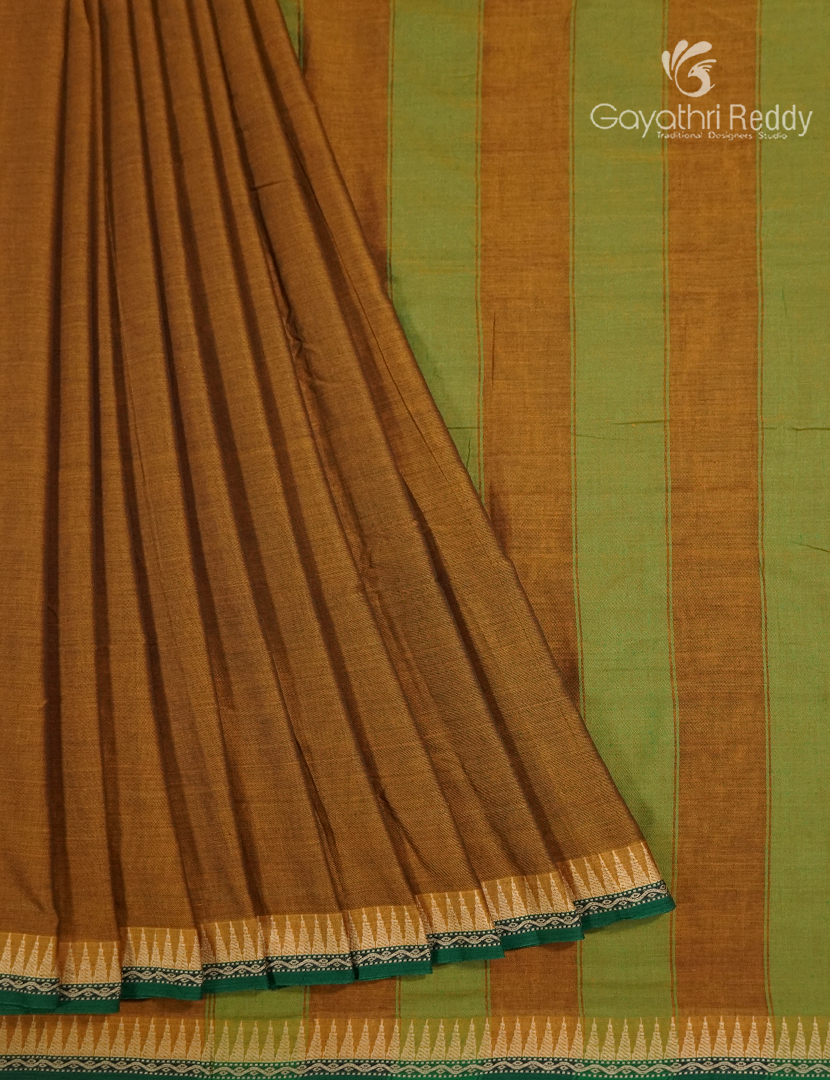 Pure Narayanpet Cotton Saree in Dry Mehendi