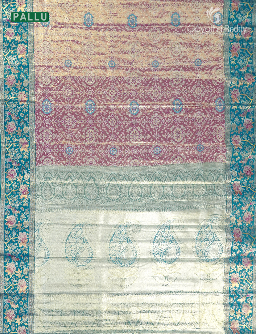 Semi Kanchipuram Silk Saree in Pastel Onion Pink  and Sea Blue