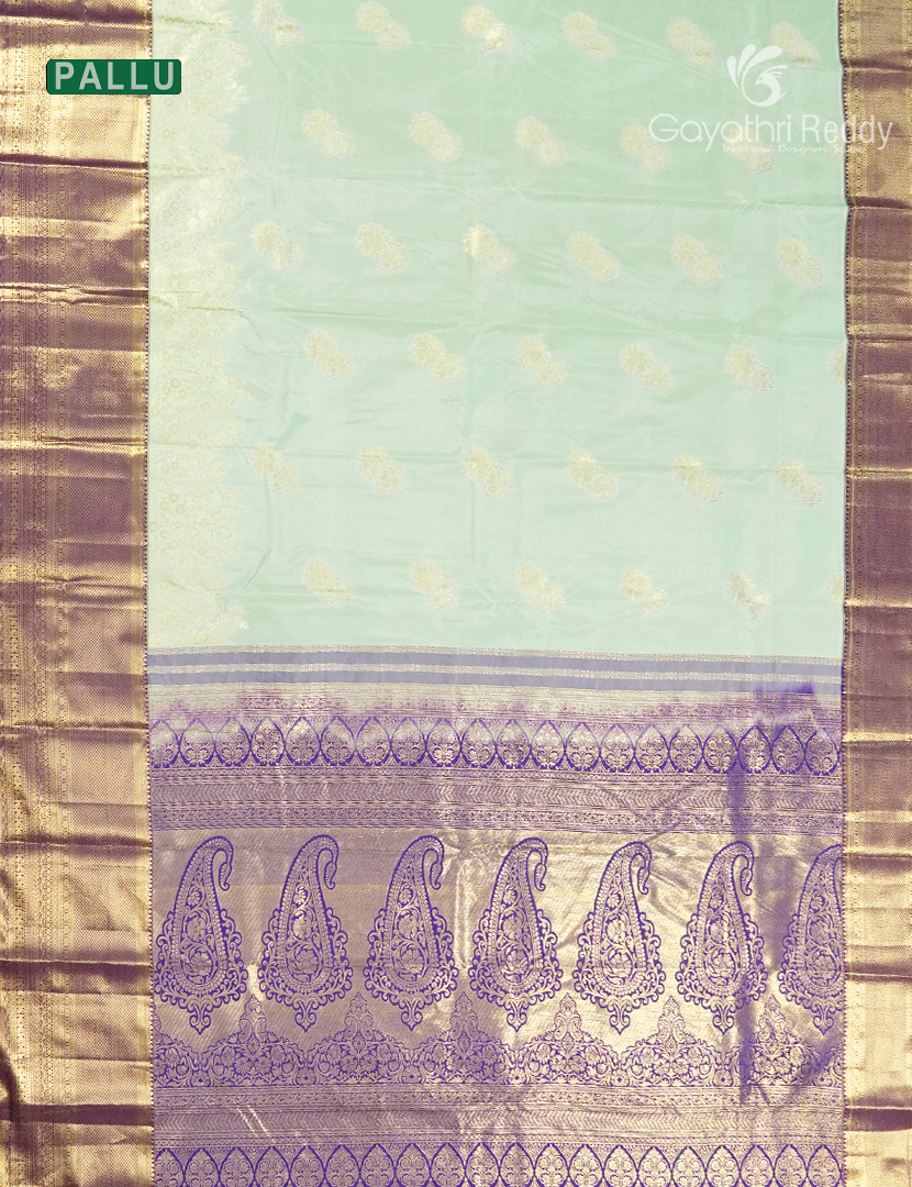 Semi Kanchipuram Silk Saree in Mint Green and Purple