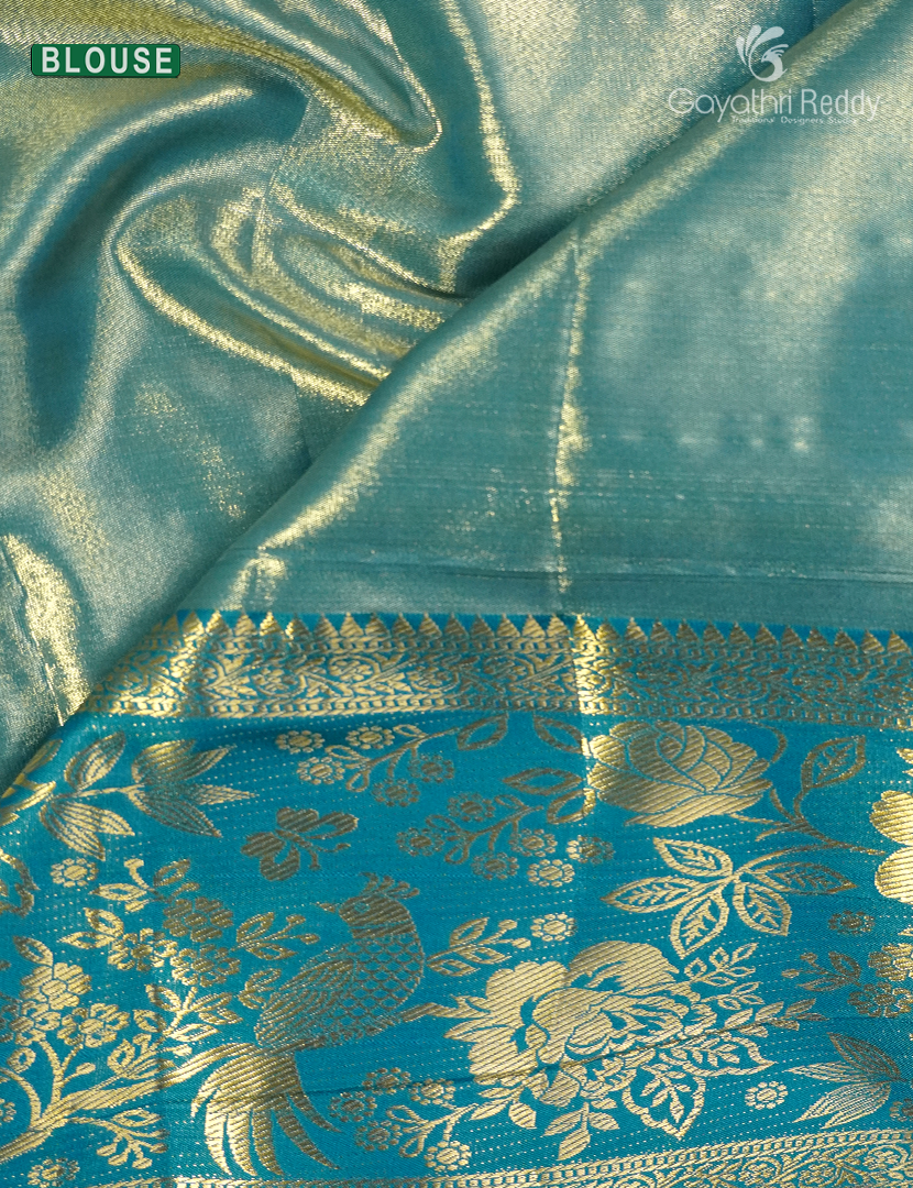 Semi Kanchipuram Silk Saree in Pastel Onion Pink  and Sea Blue