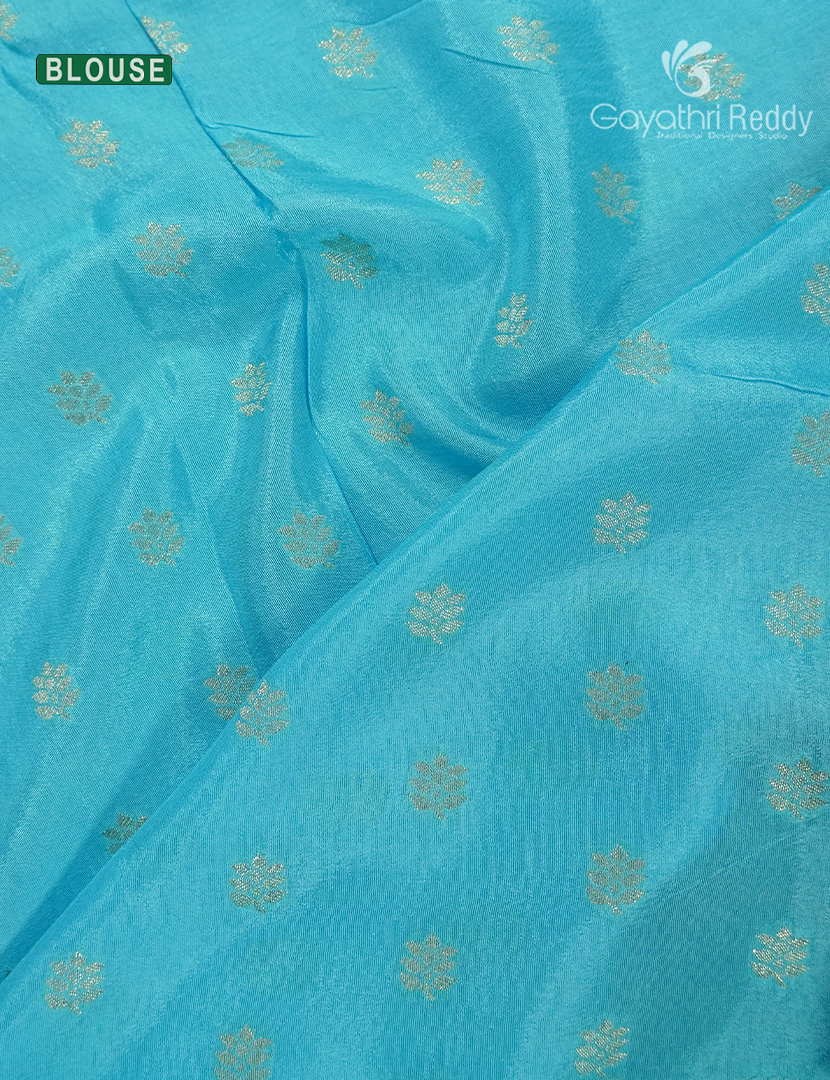 Semi Mysore Crepe Saree in Navy Blue and Sky Blue