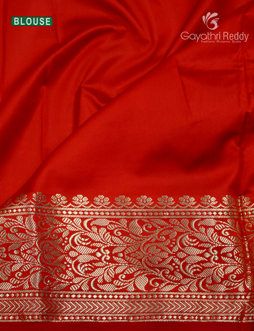 Semi Banaras Katan Silk Saree in Lime Green and Red