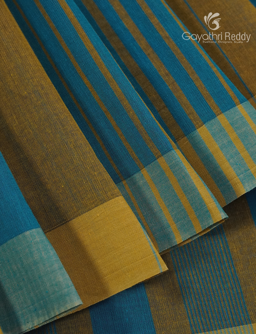 Pure Handloom Cotton Saree in Rama Green and Mehendi Green