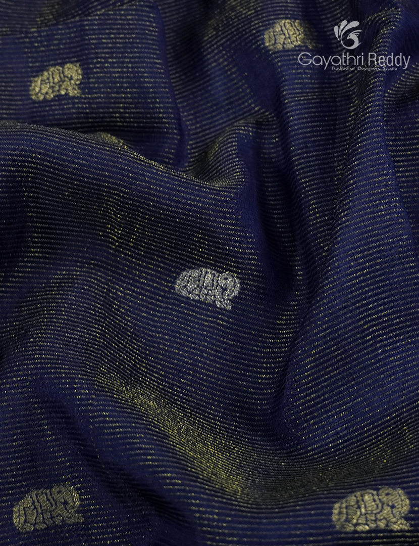 Semi Mysore Crepe Saree in Navy Blue and Sky Blue