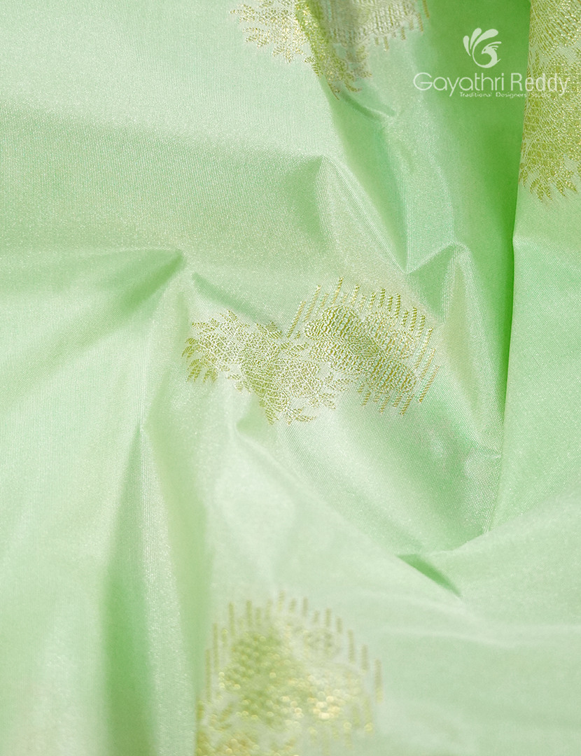 Semi Kanchipuram Silk Saree in Mint Green and Purple