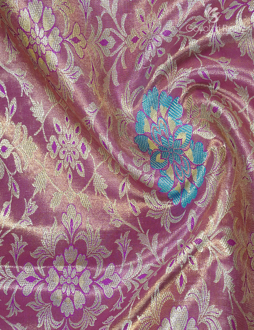 Semi Kanchipuram Silk Saree in Pastel Onion Pink  and Sea Blue