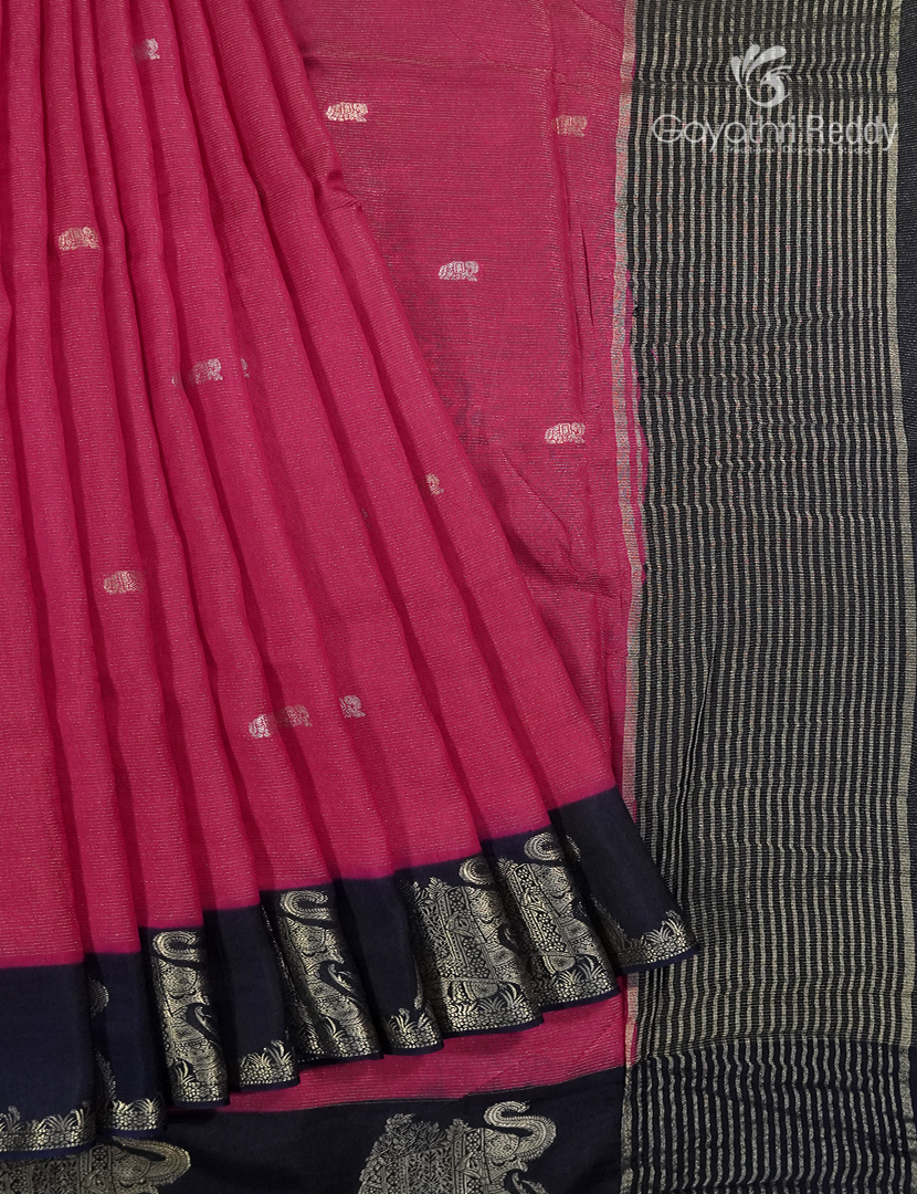 Semi Mysore Crepe Saree in Deep Pink and Navy Blue