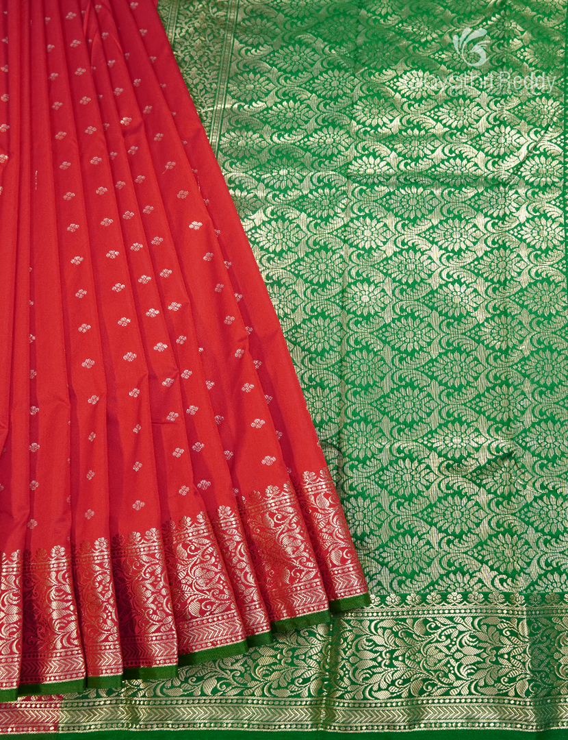Semi Banaras Katan Silk Saree in Rani Pink and Green