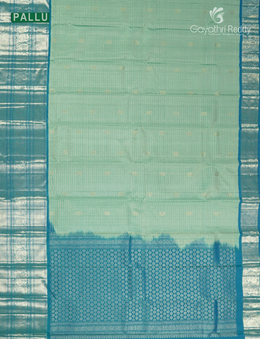Pure Kanchipuram Vintage Silk Saree  in Aqua Blue and Sea Blue