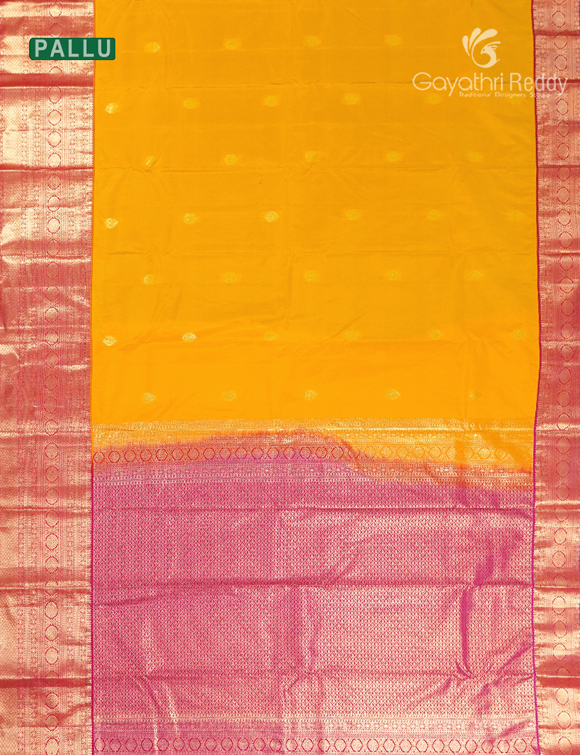 Semi Kanchipuram Silk Saree in Mango Yellow and Rani Pink