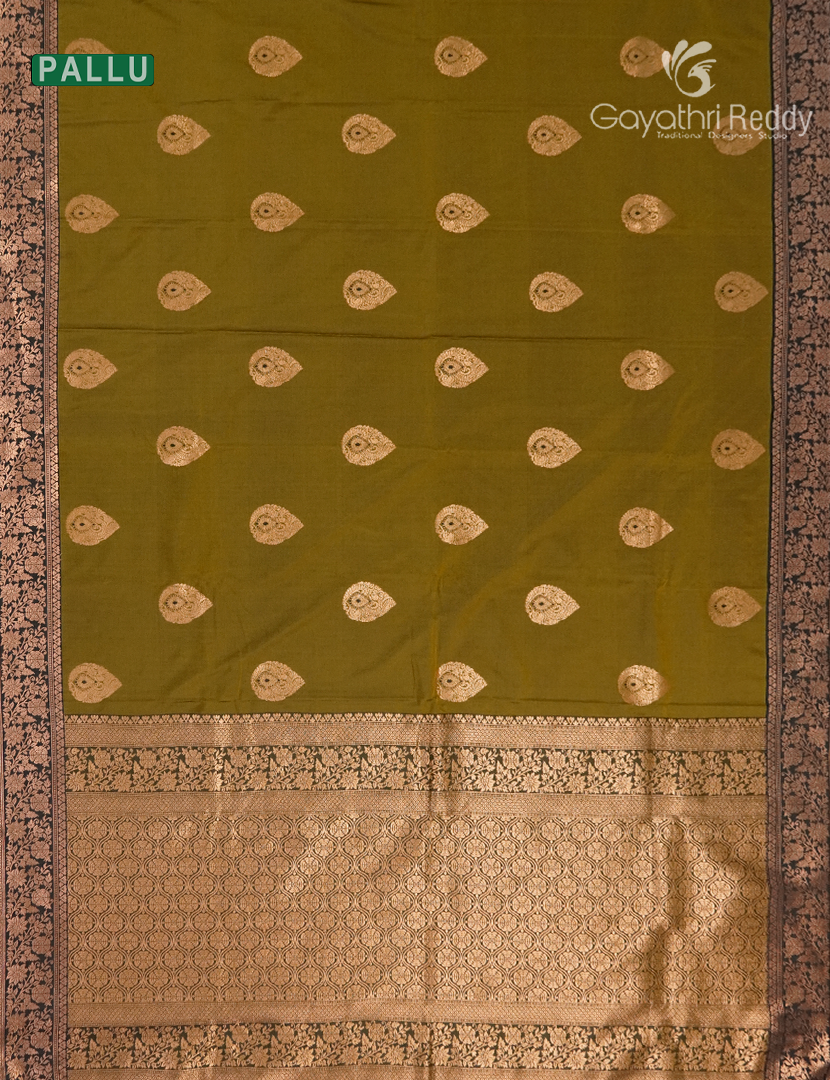Semi Kanchipuram Art Silk Saree in Deep Mehendi Green