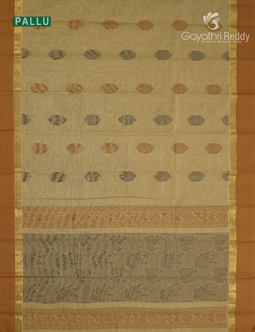 Pure Kanchi Cotton Saree in Olive Green
