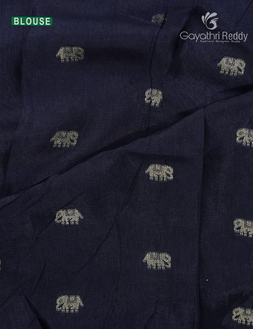 Semi Mysore Crepe Saree in Deep Pink and Navy Blue