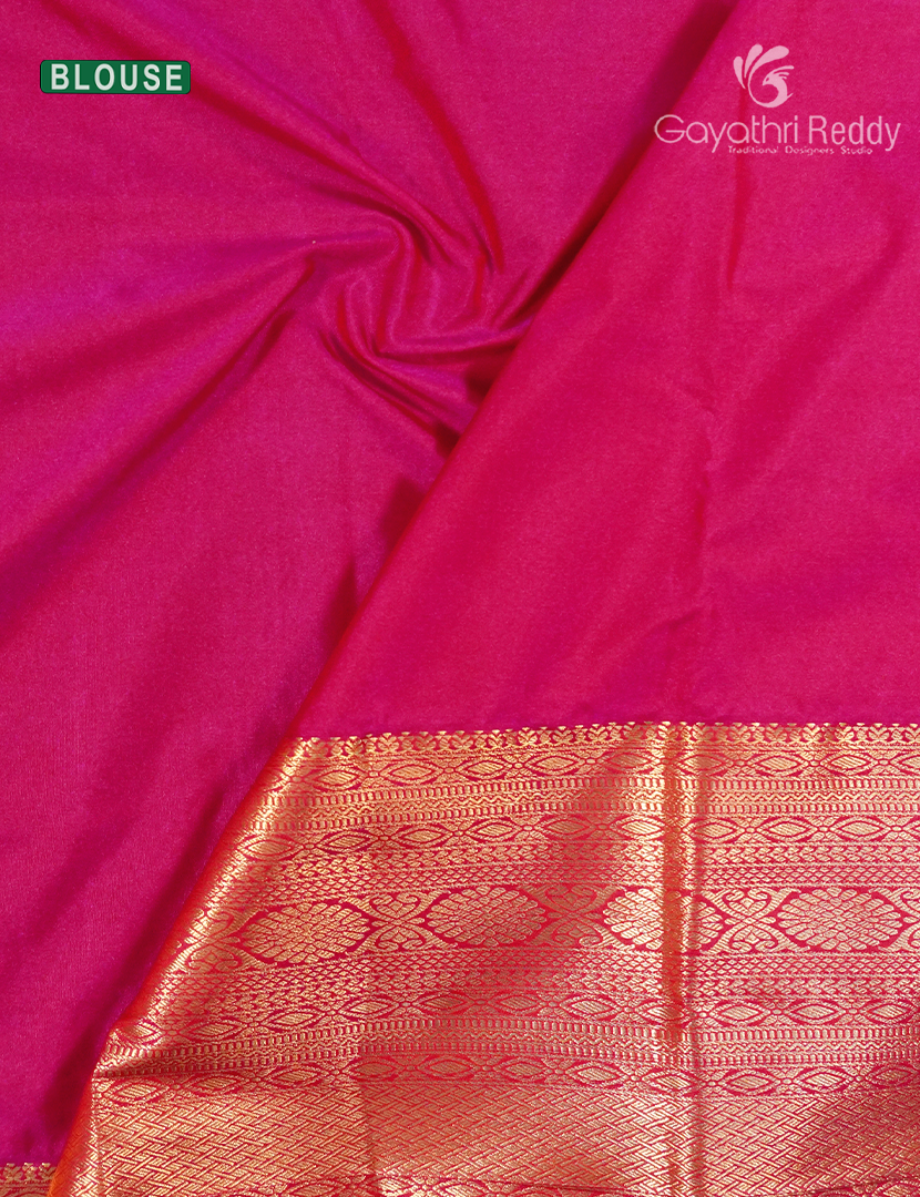 Semi Kanchipuram Silk Saree in Mango Yellow and Rani Pink