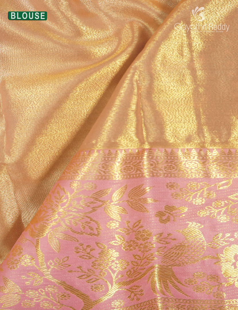 Semi Kanchipuram Silk Saree in Pista Green  and Onion Peach