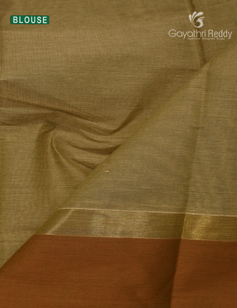 Pure Kanchi Cotton Saree in Olive Green