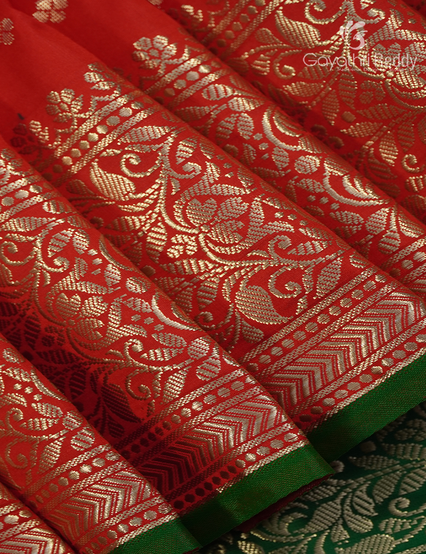 Semi Banaras Katan Silk Saree in Rani Pink and Green