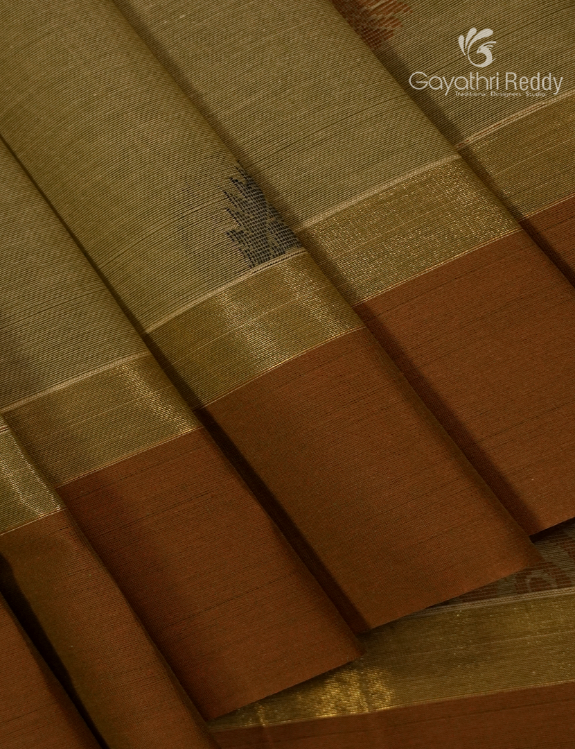 Pure Kanchi Cotton Saree in Olive Green