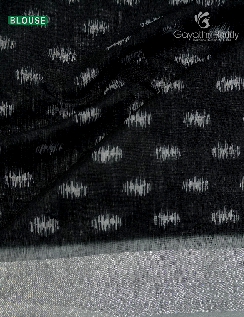 Linen Silk Saree in White and Black