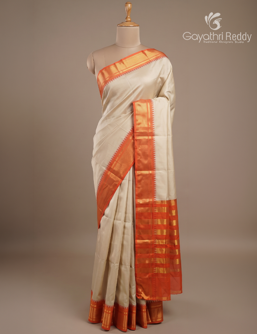 Semi Gadwal Saree in Metallic Grey and Orange