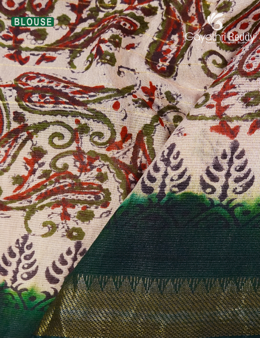 Mangalgiri Kalamkari Saree in Bottle Green