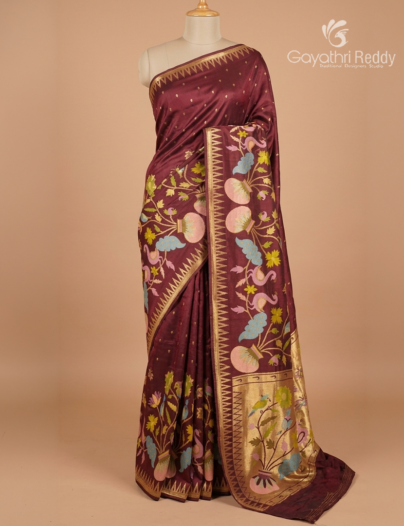 Pure Satin Silk Saree in Brown