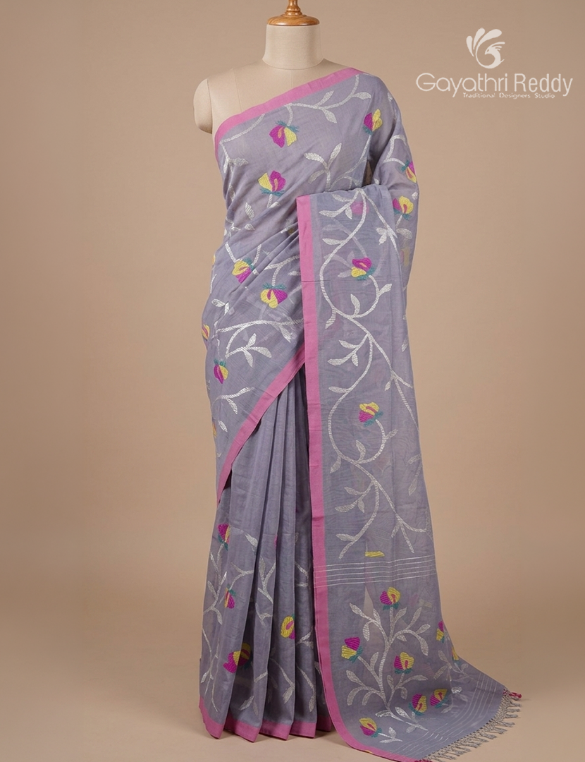 Pure Jamdani Kora Saree in Powder Blue