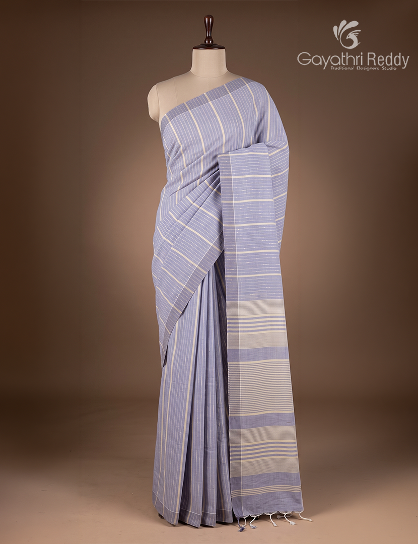 Pure Handloom Cotton Saree in Light Grey
