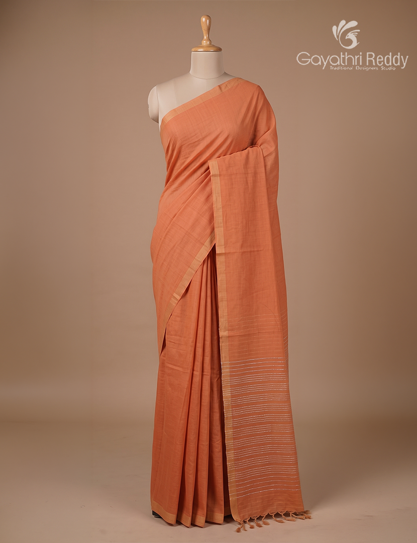 Pure Handloom Cotton Saree in Peach