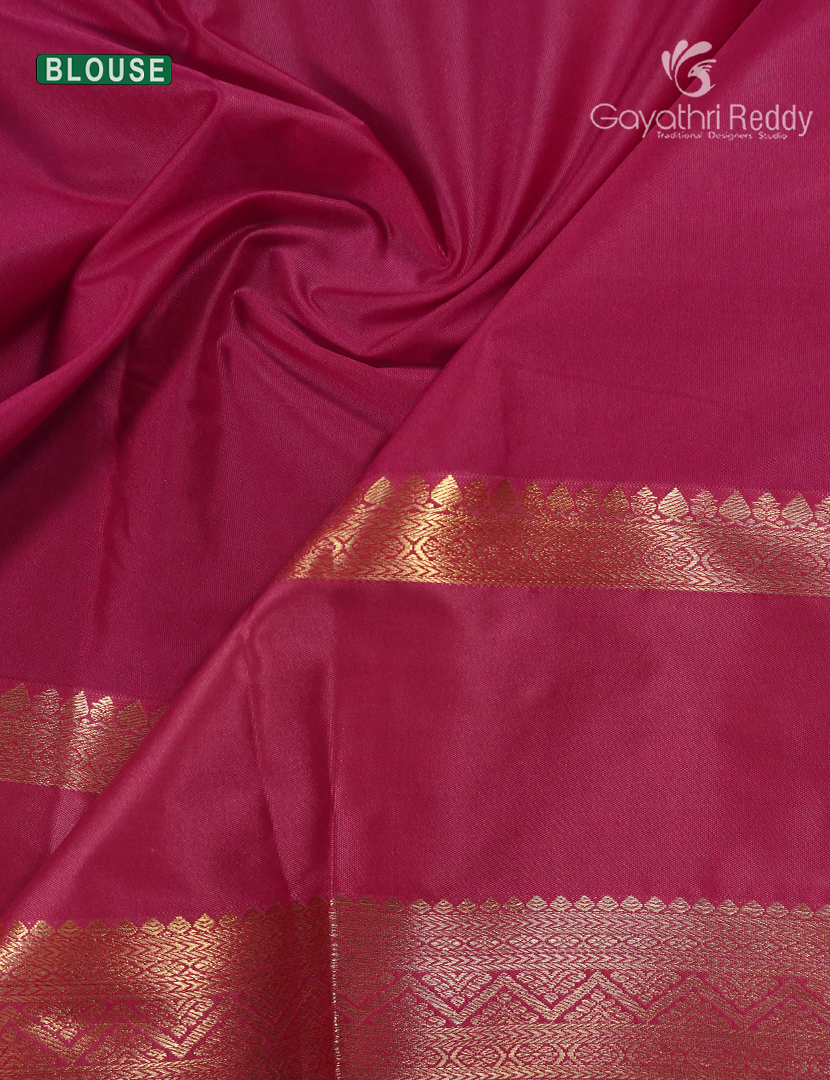 Semi Kanchipuram Silk Saree in Deep Brown and Rani Pink