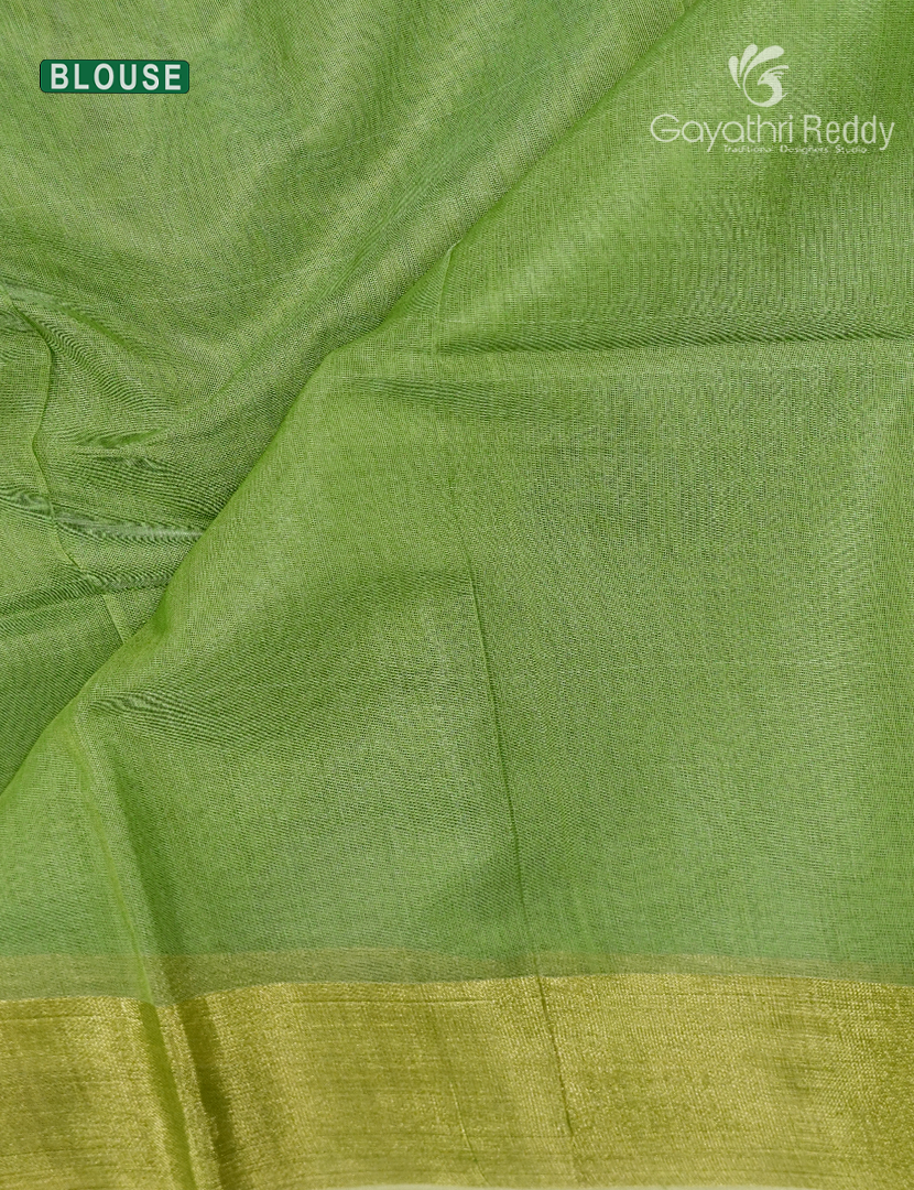 Pure Chanderi Sico in Parrot Green