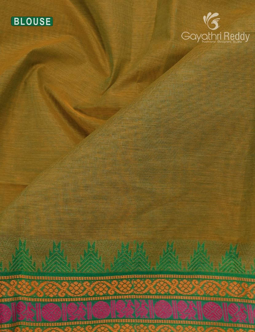 Pure Handloom Cotton Saree in Dual tone of Mehendi Green