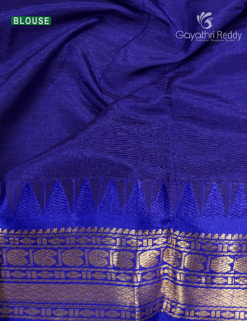 Pure Gadwal Cotton Saree in Sandalwood Yellow and Royal Blue