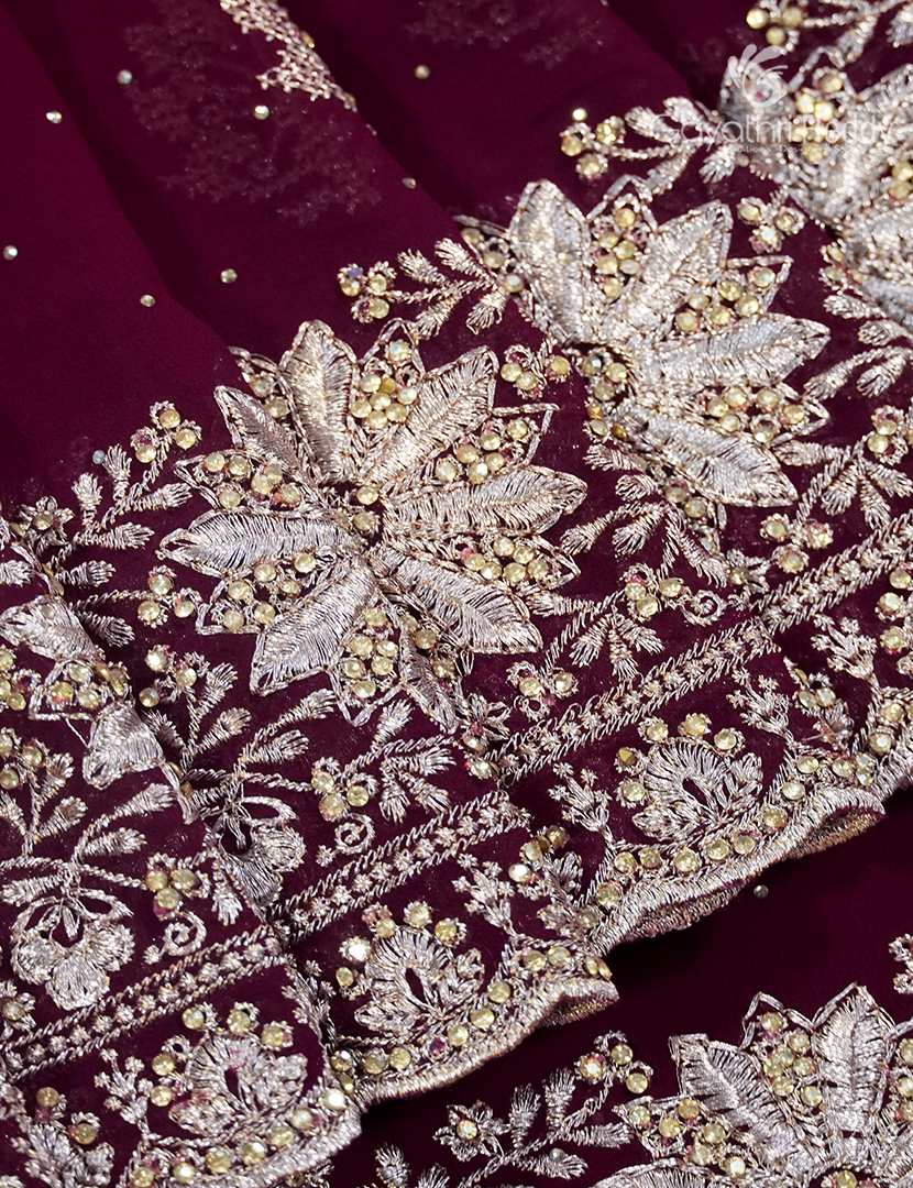 Georgette Fancy Saree in Deep Burgundy