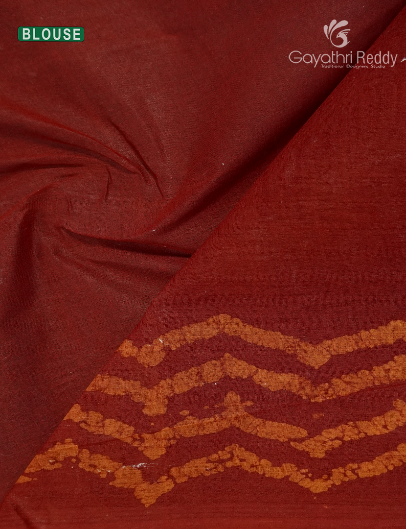 Cotton Batik Print Saree in Bridal Red and Orange