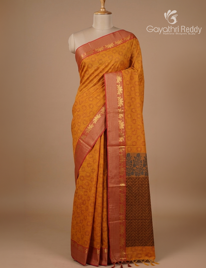 Pure Kanchi Cotton Saree in Orange