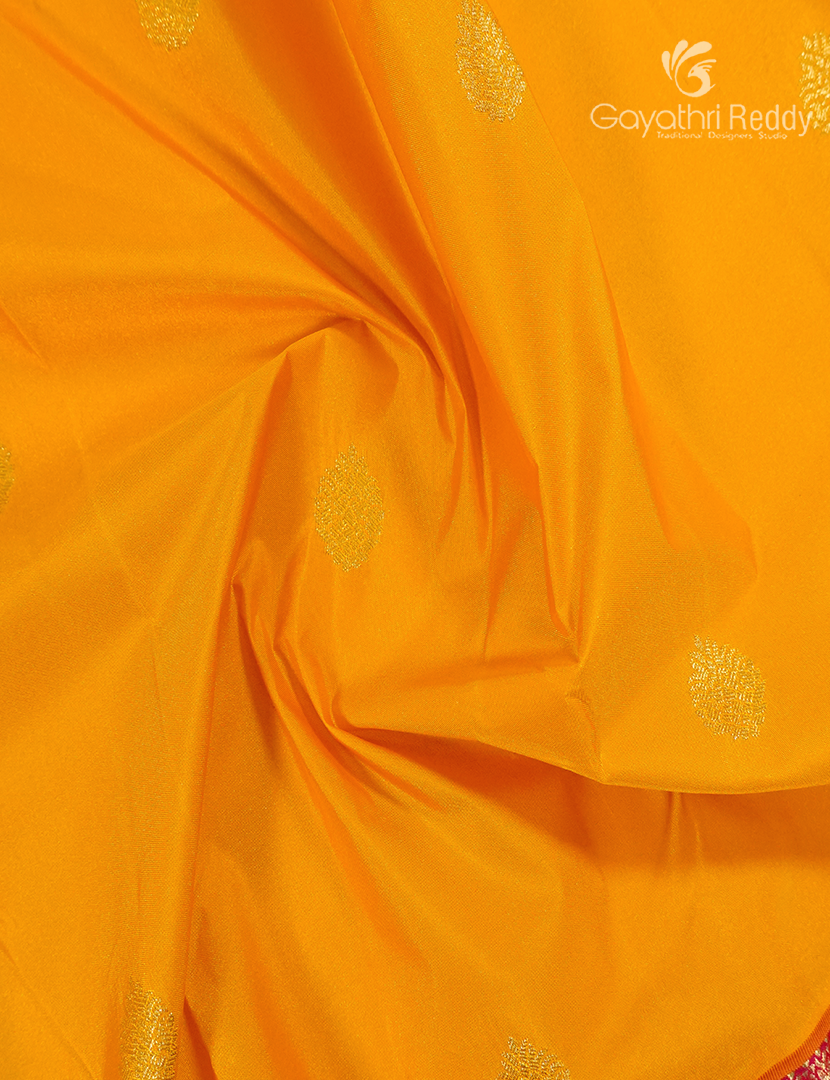 Semi Kanchipuram Silk Saree in Mango Yellow and Rani Pink