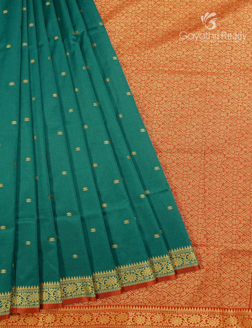 Semi Katan Silk Saree in Deep Rama Green