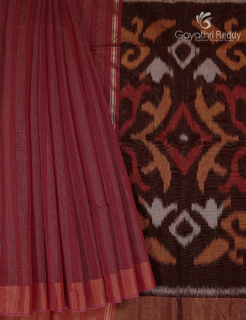 Semi Ikat Sico Saree in Berry Red