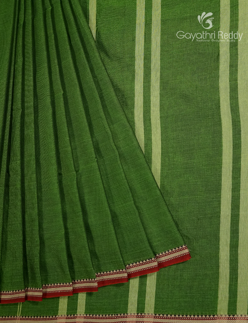 Pure Narayanpet Cotton Saree in Deep Green