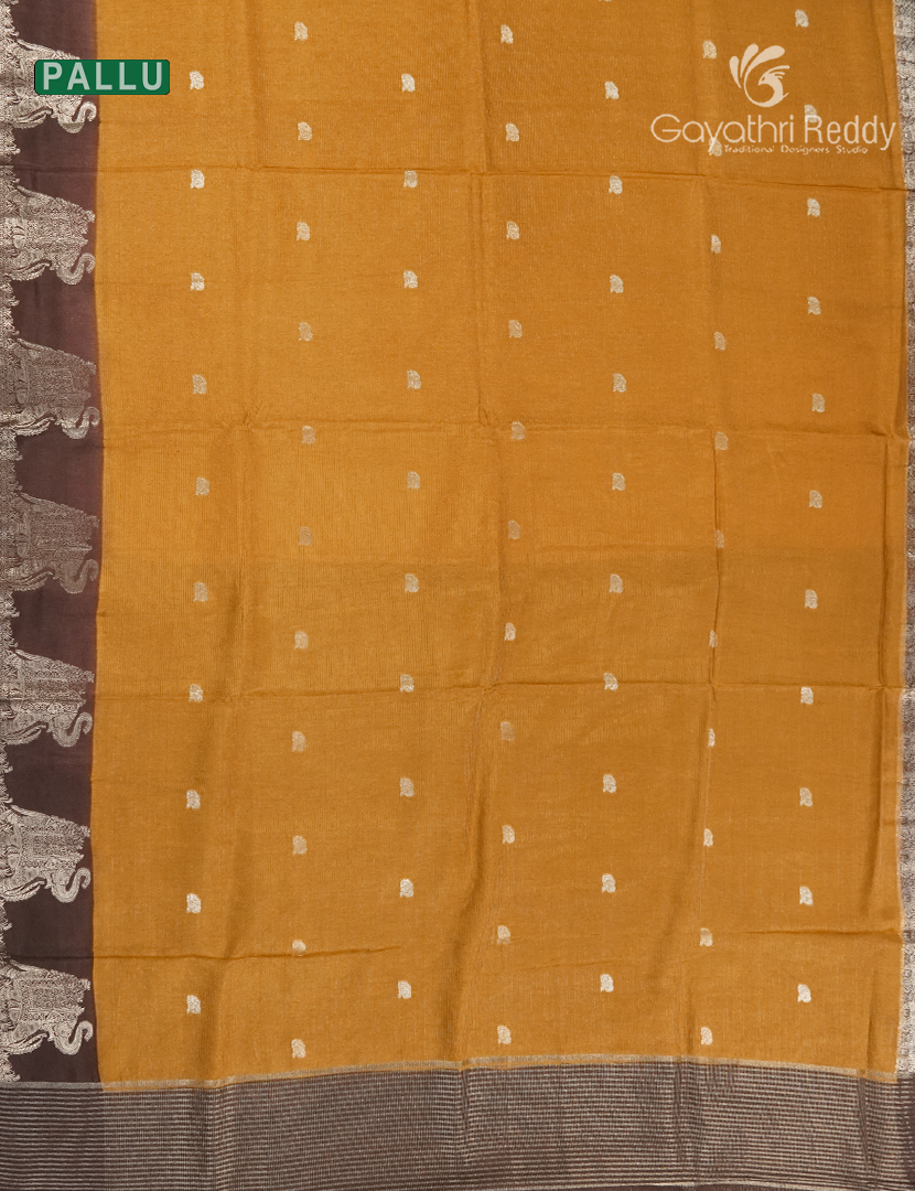 Semi Mysore Crepe Saree in Mustard and Brown