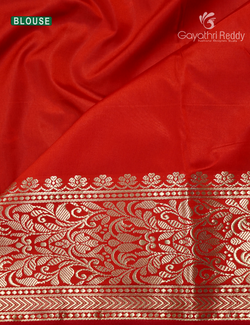 Semi Banaras Katan Silk Saree in Deep Blue and Red